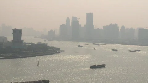 Boat traffic down the Huangpu Stock Footage 603929