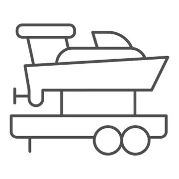 Boat with trailer thin line icon. Ship transportation vector illustration Stock Illustration