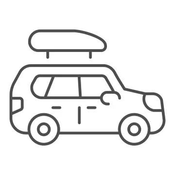 Boat trailer thin line icon. Automobile with boat vector illustration isolated Stock Illustration