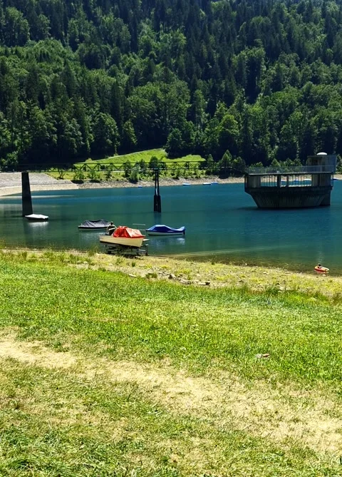 Boat transport in a mountain lake Video stock 339244635