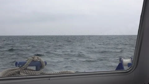Boat trip across the ocean. View from window. Brittany France, French Atlanti Stock Footage 209953514