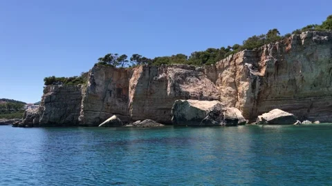 Boat trip around eastern Alonissos island. Unique scenery in Sporades, Greece Stock Footage 149890757