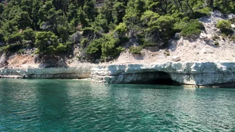 Boat trip around eastern Alonissos island. Unique scenery in Sporades, Greece Stock Footage 149892103