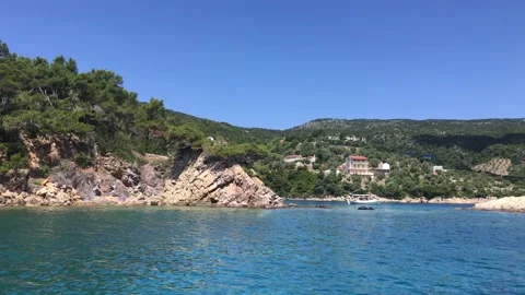 Boat trip around eastern Alonissos island. Unique scenery in Sporades, Greece Stock Footage 149893559