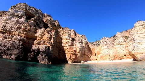 Boat trip on the beautiful rocky cliffs, Algarve, Portugal Stock Footage 106578095