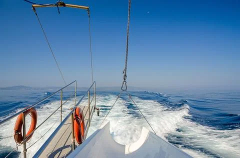 Boat trip in a clear cloudless day 스톡 사진