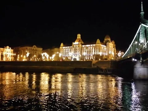 Boat trip on the Danube in Budapest at night Stock Footage 122290356