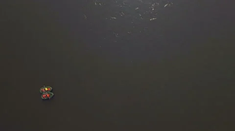 A boat trip down the river, aerial Stock Footage 66856931