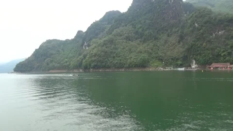 Boat trip on Hoa Binh hydroelectric lake, Vietnam Stock Footage 333621345