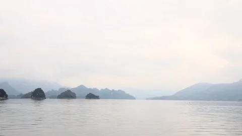Boat trip on Hoa Binh hydroelectric lake, Vietnam Stock Footage 333622074