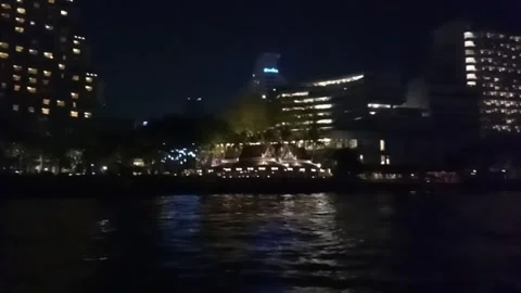 Boat trip at night, Chao Phraya river, Bangkok, Thailand Stock Footage 248268872
