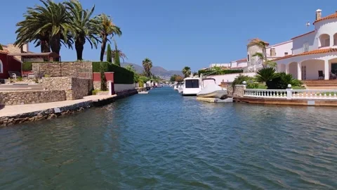 Boat trip from passenger's eyes view through the famous canals of Empuriabrava Stock Footage 201258807