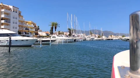 Boat trip from passenger's eyes view through the famous canals of Empuriabrava Stock Footage 201312846