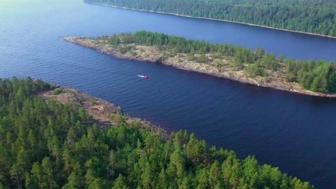 Boat trip on the river. Top view, gradual approach. Video stock 235527322