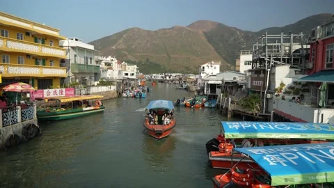 Boat Trip Sailing, Tai O Fishing Village, Lantau Island, Hong Kong Stock Footage 232822366