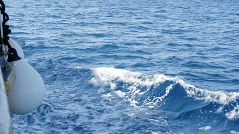Boat trip, View of blue waves water Mediterranean Sea moving away from the boat Stock-Footage 231469461