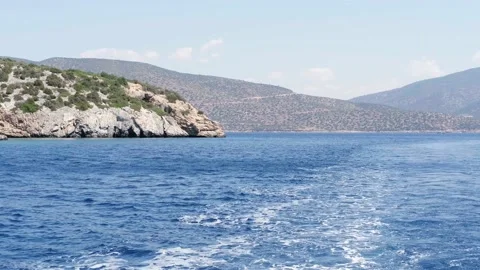 Boat trip, View of blue waves water Mediterranean Sea moving away from the boat Video stock 231600010