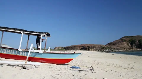 Boat at the tropical beach Stock Footage 27446907