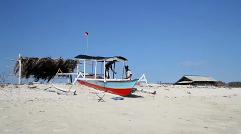 Boat at the tropical beach Stock Footage 27447715