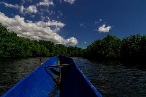 Boat in tropical river Stock Photos