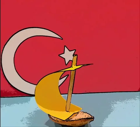 A boat with a Turkish flag Stock Footage 335075055