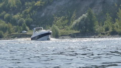  Boat Turning Around The Beach Stock Footage 87972111
