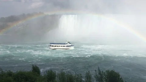 Boat under the rainbow at Niagara Falls Stock Footage 113988068