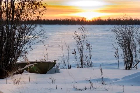 The boat under the snow 스톡 사진