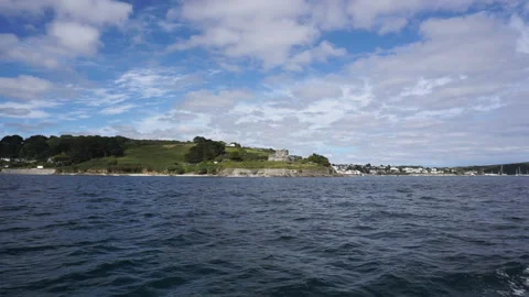 Boat view of harbour and St Mawes castle and town Stock Footage 139244853