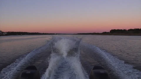 Boat wake from aft at dusk 3b "around the bend", 48fps @ 100% Stock Footage 24398351