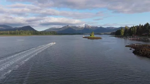 Boat Wake Through Southeast Alaska Channel Stock Footage 343238322