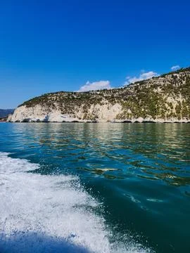 Boat Wake on Turquoise Sea Stock Photos