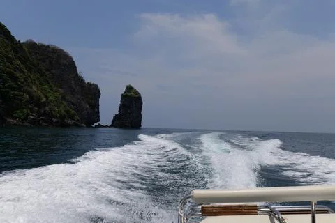 Boat Wake on the Water at Phi Phi Island Stock Photos