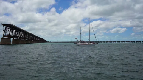 Boat on water with bridge background Video stock 39842524