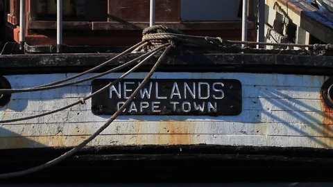 Boat in Water with port name of Cape Town on it 03 Stock Footage