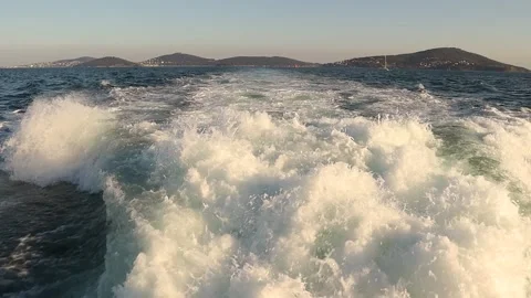 Boat waves formed while sailing on sea. Wake of vessel. Stock Footage 283992543