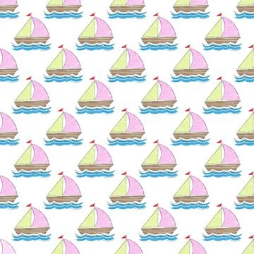 Boat on the waves. Seamless pattern for texture, textiles, packaging, and sim Illustrazione stock