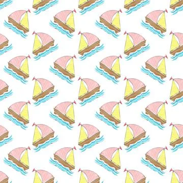 Boat on the waves. Seamless pattern for texture, textiles, packaging, and sim Illustrazione stock