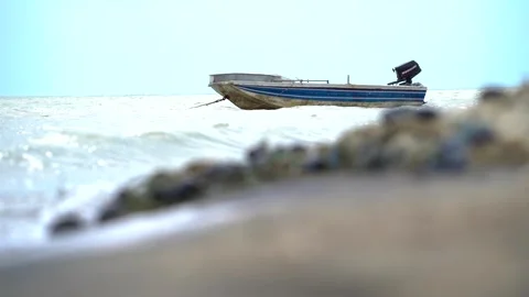 Boat in the wavy sea, selective focus 스톡 동영상 276497327