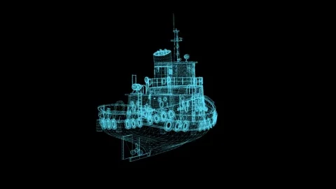 Boat wireframe scheme. 3d render with blue grid lines.  Stock Footage 285072197