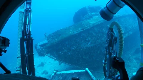 Boat wreck underwater on a seabed Stock Footage 99079306