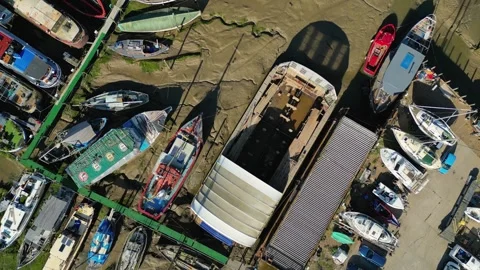 Boat Yard St, Osyth River Drone Sea Essex Clacton-On-Sea Mud Swamp Stock Footage 250607351