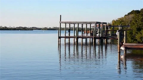 BoatDock_Reflection_River_01osvv Stock Footage 46505911
