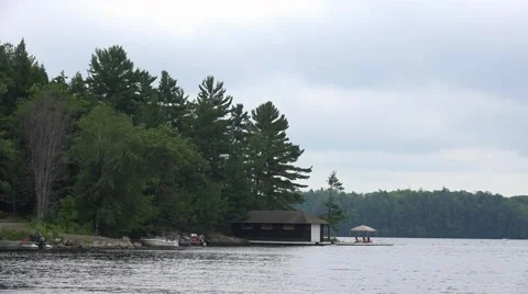 Boathouse On A Point Stock Footage 52486344