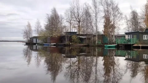 Boathouses on the lake Stock Footage 320066001