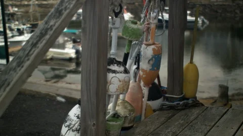 Boating Accessories On Deck With Soft Focus Boats In Background 库存影片 116666016