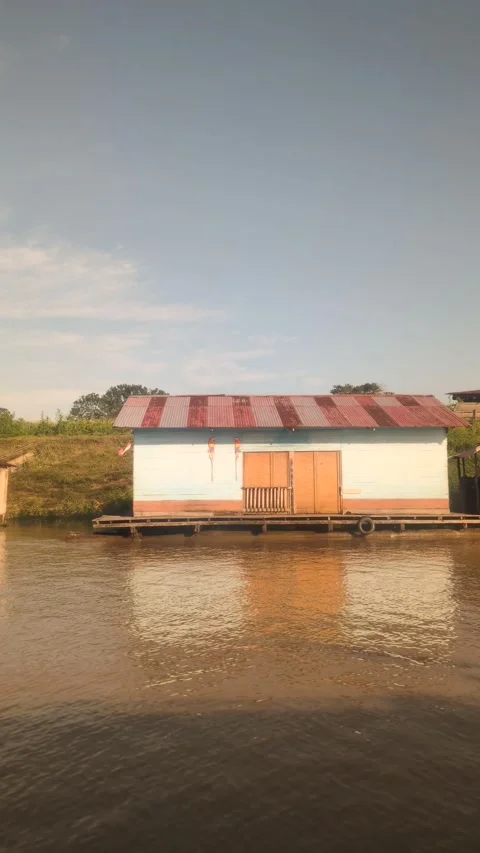 Boating and sailing in the tropical Amazon river 스톡 동영상 318418993