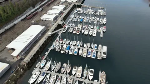 Boating Drone Clip of Boat Docking Port in Tacoma Stock Footage 232877335