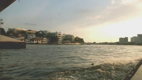 Boating on the express boat at Chao Phraya river. Bangkok, Thailand. Stock Footage 104690082