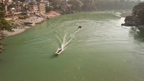 Boating on Ganga river in Rishikesh. Stock Footage 150190666